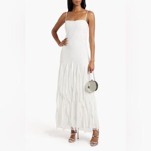 NWT $1495 Simkhai White Gertrude Chiffon and Lace Pleated Gown Maxi Dress